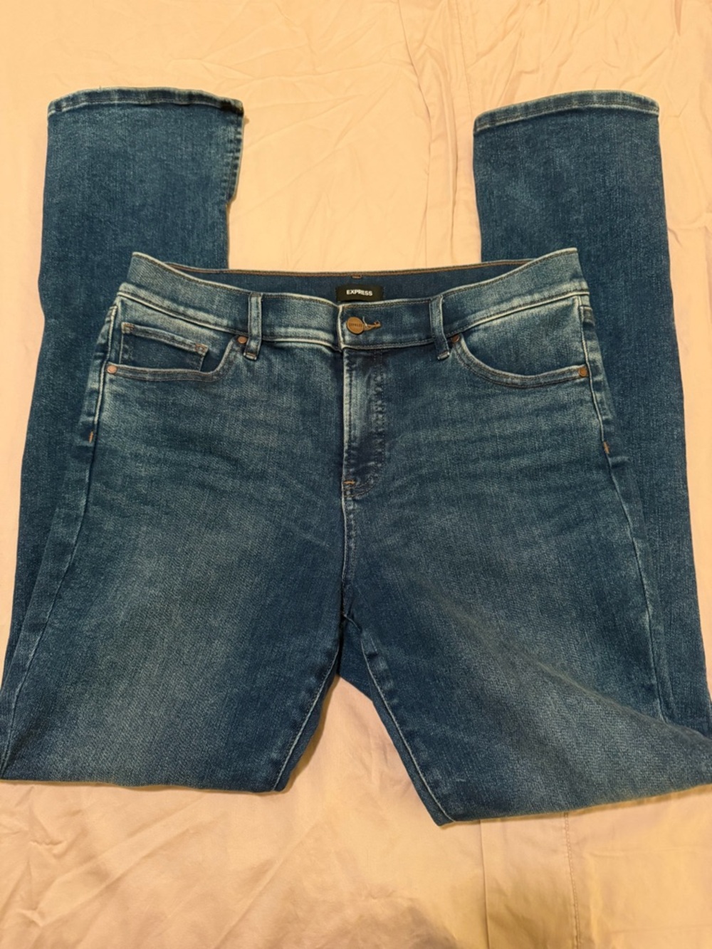 Express Skyscraper Mid Rise Jeans 12R Conscious Edit Flare Bootcut Stretch Denim